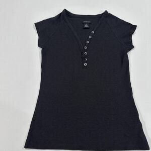 Calvin Klein Henley Shirt Womens Size M Gray Short Sleeve Slim Y2K Cotton Modal